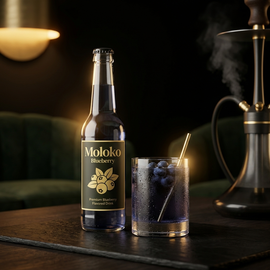 Premium lounge table with chilled drink, hookah smoke, warm gold lighting, and intimate dark atmosphere